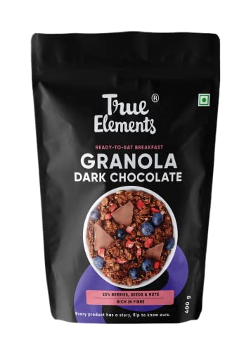 True Elements Baked Granola Almonds And Dark Chocolate 400gm - With Berries, Nuts and Seeds | Granola for Breakfast | 100% Natural