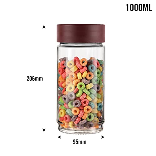 CELLO Modustack Glassy Storage Jar, 1000ml (Set of 3), Maroon