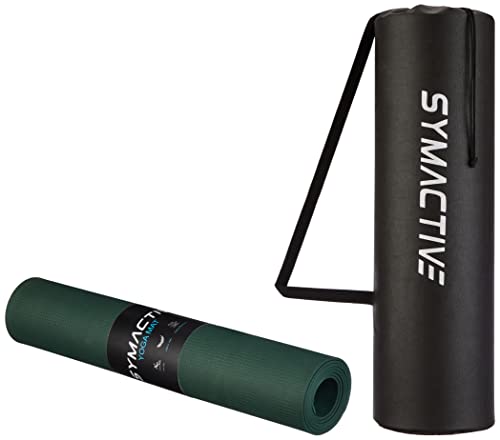 Amazon Brand - Symactive 4mm Anti-Skid Lightweight Water/Dirt Proof LDPE Yoga Mat with Carry Bag (Bottle Green)