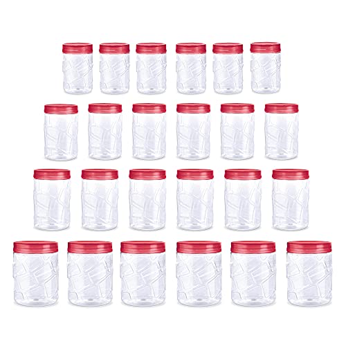 MILTON Vitro Plastic Pet Storage Jar and Container, Set of 24 (6 pcs x 270 ml Each, 6 pcs x 665 ml Each, 6 pcs x 1.24 Ltrs Each, 6 pcs x 1.85 Ltrs Each), Red Wine | Food Grade | Air Tight | BPA Free