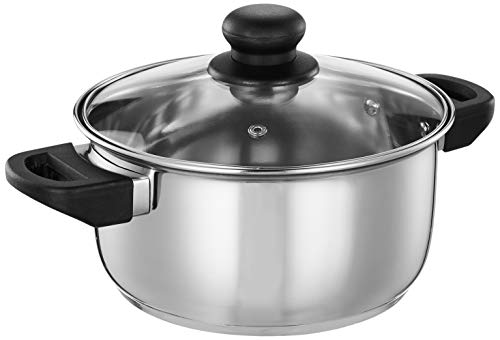 Amazon Brand - Solimo Stainless Steel Induction Bottom Dutch Oven with Glass Lid (20cm, 3 litres)