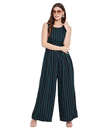 Uptownie Lite Women's Maxi Crepe Striped Jumpsuit (Black,M)