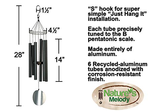 Natures Melody Nature's Melody AT28BK 28inch Aureole Tunes Windchime Black | Wind Chimes for Balcony Bedroom with Sweet Sound