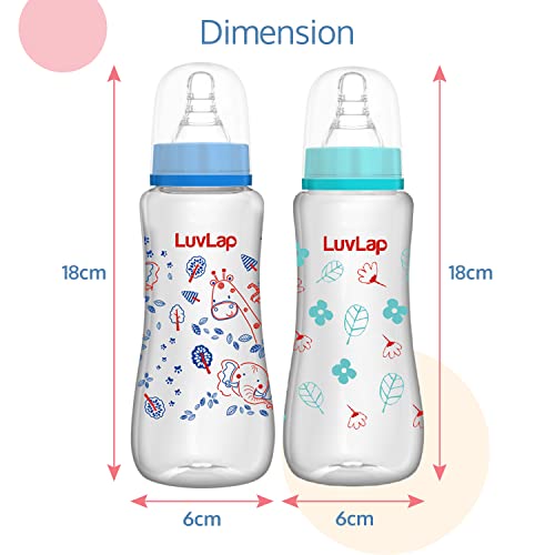 LuvLap Anti-Colic Slim/Regular Neck Essential Baby Feeding Bottle, 250ml (Pack of 2), New Born/Infants/Toddler Upto 3 Years, Jungle Tales & Wild Flowers, BPA Free,Blue