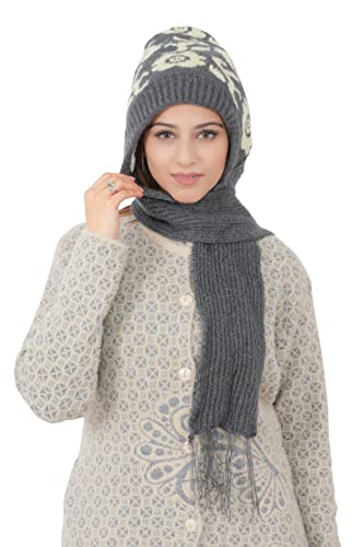 AMOLDO Women's Wool Blend Cap With Muffler (Cap -122_Grey_Free Size)