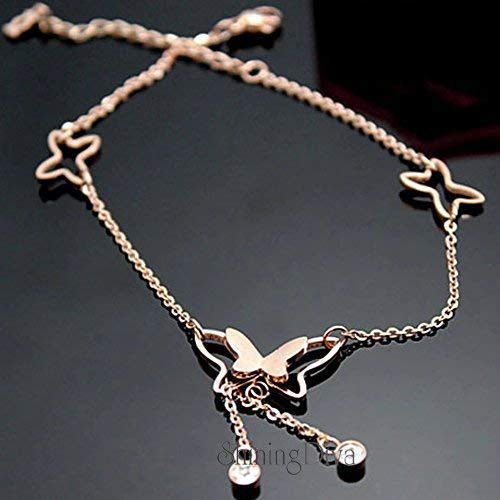 Shining Diva Fashion Italian Designer Rose Gold Plated Butterfly Anklet and Neckalce For Women and Girls (Anklet) (9801a)