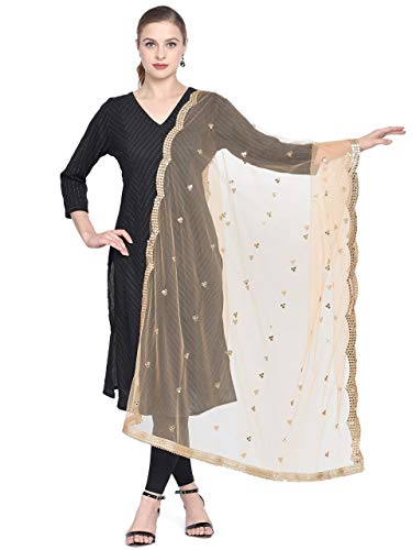 DUPATTA BAZAAR Woman's Embellished Gold Net Dupatta