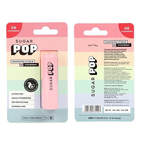 SUGAR POP Nourishing Lip Balm 06 Strawberry - 4.5 gms – Tinted Lip Moisturizer for Dry and Chapped Lips, Enriched with Castor Oil, Intense Hydration and UV protection