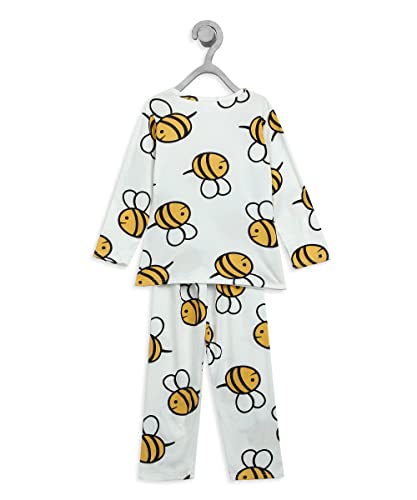 Lil.snuggles Kids Unisex Imported Cotton Mix Printed Nightwear/Sleepwear Set for Boys and Girls Top and Botton Full Sleeves (5-6 Years) White