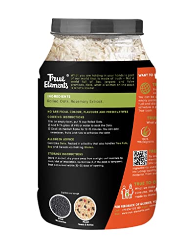 True Elements Rolled Oats 1.2 kg - Gluten Free Oats | Healthy Breakfast Cereal | Diet Food | Keeps you Full till Lunch |100% Wholegrain | Oats for Weight Management | High in protein and Fibre