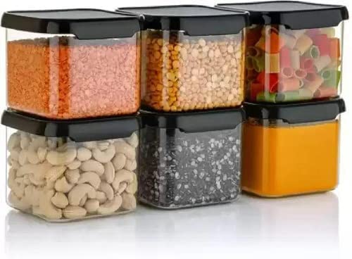 Onefire Unbreakable Air Tight Square Plastic Containers Set for Kitchen Storage 500ml Kitchen Container, BPA Free Storage Containers, Plastic Grocery (Black) (10)