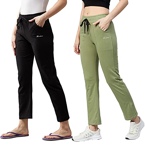 BLINKIN Cotton Pyjamas For Womenं Combo Pack Of 2 With Side Pockets (Color_Black|Light Green,Size_M)
