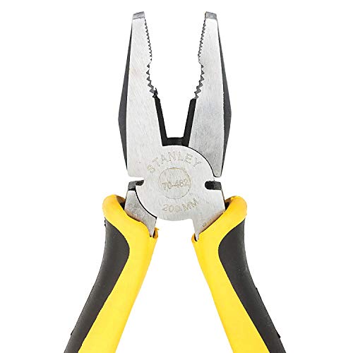STANLEY 70-482 8'' Sturdy Steel Combination Plier with Anti-Rust properties for gripping, holding and cutting wires, YELLOW & BLACK