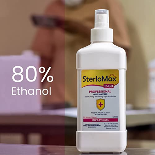 SterloMax 80% Ethanol-based Hand Rub Sanitizer and Disinfectant 500 ml -Pack of 4