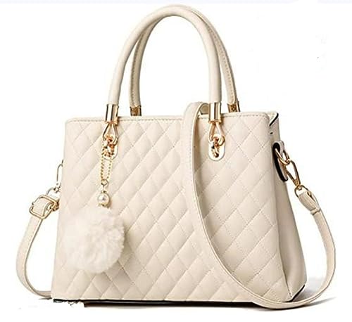 women's pu leather handbag shoulder bag hand held bag with long strap queen collection simple sober and stylish (Cream HB12)