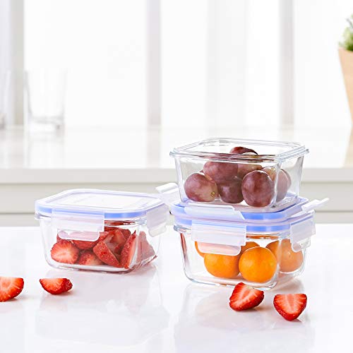 : Amazon Brand - Solimo Square Glass Storage Container Set 450ml Set of 3 Transparent