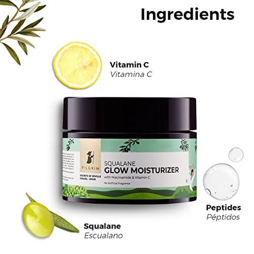 Pilgrim Squalane (Plant) Glow Moisturizer for face with Niacinamide & Vitamin C | Moisturizer for dry skin hydration | Face moisturizer with vitamin c for glowing skin | Non-greasy | 50 gm