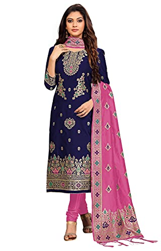 PANASH TRENDS Women's Jacquard Silk Salwar Suit Unstitched (Blue)