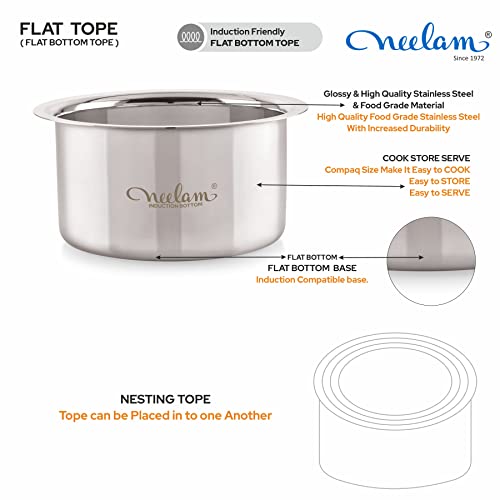 Neelam Home Puff Stainless Steel 12 22G Flat Bottom Tope, 1950 Ml, Silver