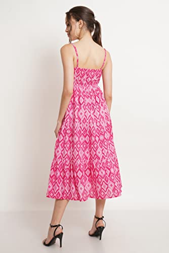 COTLAND Fashions Jaipuri Cotton Printed Flared Strappy Midi A-Line Dress For Women (Shades Of Pink)_Small