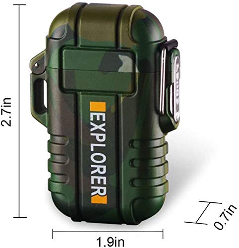 EzLife Waterproof Flameless Electric Lighter-Dual Arc Plasma Beam Lighter-USB Rechargeable-Windproof-No Butane-Ideal Lighter for Indoor and Outdoor Activities (Camouflage)