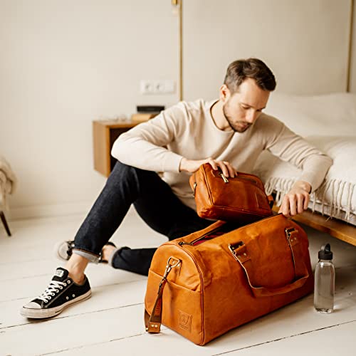 Berliner Bags Vintage Leather Duffle Bag Oslo for Travel or the Gym, Overnight Bag for Men and Women, Brown with Shoe Compartment