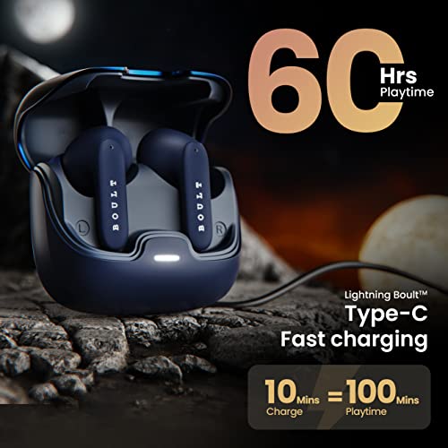 Boult Audio Z40 True Wireless in Ear Earbuds with 60H Playtime, Zen™ ENC Mic, Low Latency Gaming, Type-C Fast Charging, Made in India, 10mm Rich Bass Drivers, IPX5, Bluetooth 5.3 Ear Buds TWS (Blue)
