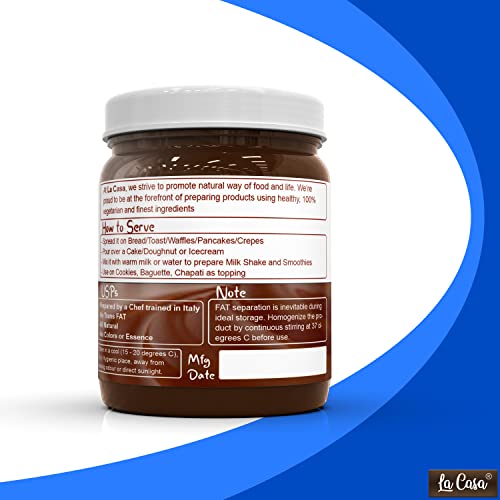 La Casa Sugar-Free Dark Chocolate Spread | Stevia Based | All Natural | Product of India | 350g |