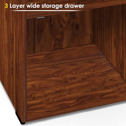 ABOUT SPACE Wooden Cabinet - 3 Tier Engineered Wood Storage Cabinet for Living Room with Magnetic Door, Space Saving Furniture for Home, Kitchen (Oak Red - L 1.5 x B 1.2 x H 3.5 ft)