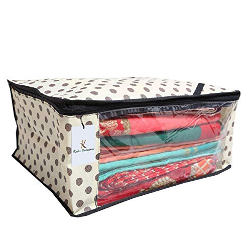 Kuber Industries� Polka Dots Designer Saree Cover/Regular Cloth Bag/Wardrobe Organiser Set of 9 Pcs (Ivory)