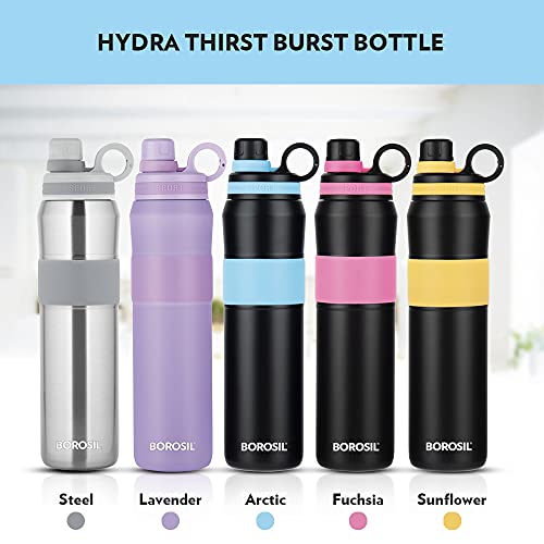 Borosil Hydra Thirst Burst Arctic Water Bottle, Stainless Steel Water Bottles, Vacuum Insulated Flask Bottles, 800 ml, Black & Blue