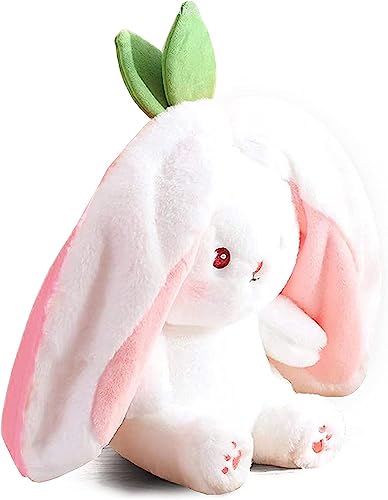 Storescent Reversible Carrot Strawberry Bunny Plush Toy - Cute & Versatile Stuffed Animal with Zipper - Soft Rabbit Toy, Pillow & Decorative Gift for Kids and Adults