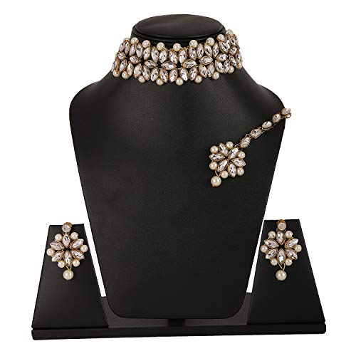 Shining Diva Fashion Latest Choker Design Kundan Traditional Necklace Jewellery Set for Women (White) (11279s)
