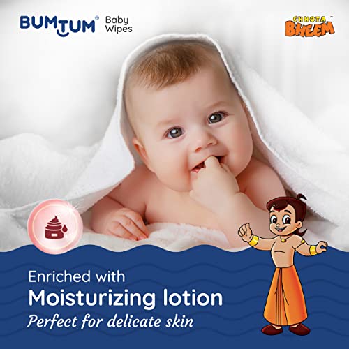 Bumtum Baby Chota Bheem Gentle Soft Moisturizing Wet Wipes With Lid | Aloe Vera & Chamomile Extracts | Paraben & Sulfate Free (Pack of 6, 72 Pcs. Per Pack)