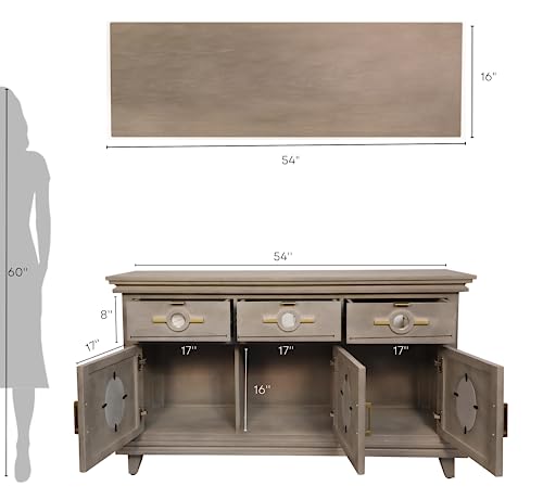 CORSICA DESIGNS | Modern Full-Size Sideboard with Mirror Accents | 100% Solid Mango Wood & HD Mirror | Bedroom, Dining Room & Living Room (A. Aged Grey Finish)