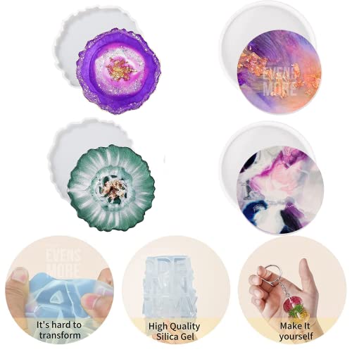 EVENS MORE DIY Resin 4 Inch Coaster Kit with 200Gm Crystal Clear and Glitter Round and Agate Mould