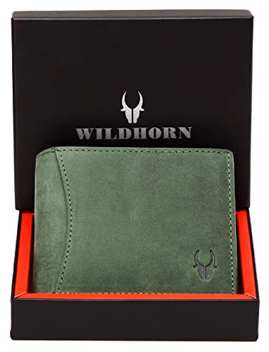 WildHorn Green Leather Wallet for Men I 9 Card Slots I 2 Currency & Secret Compartments I 1 Zipper & 3 ID Card Slots