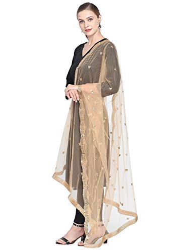 DUPATTA BAZAAR Woman's Embellished Gold Net Dupatta