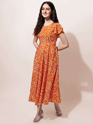 OOMPH! Midi Dresses for Women, Beach, Orange - md516