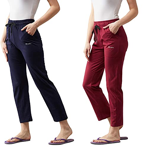 BLINKIN Cotton Pyjamas For Womenं Combo Pack Of 2 With Side Pockets (Color_Maroon|Navy Blue,Size_M)