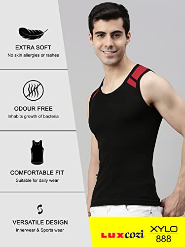 Lux Cozi Men's Pack of 3 Multicolor Premium Cotton Round Neck Vest (Size : 90cm)