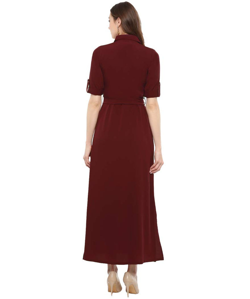 Uptownie Lite Women's Shirt Style Maxi Dress ( Maroon Medium )