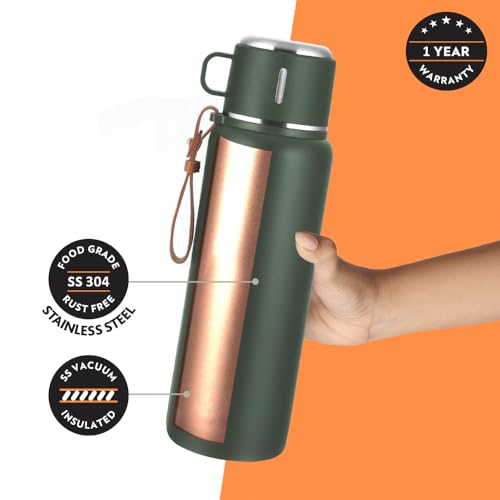 Borosil Hydra Cruise 900 ml Insulated Water Bottle, Green Stainless Steel Bottle, with Double Wall Vacuum Insulation, 17 Hours Hot & 20 Hours Cold, 1 Year Warranty