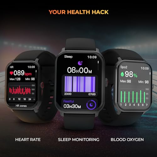 beatXP Marv Neo 1.85” (4.6 cm) Display, Bluetooth Calling Smart Watch, Smart AI Voice Assistant, 100+ Sports Modes, Heart & SpO2 Monitoring, IP68, Fast Charging (Free Size, Modern, Black)