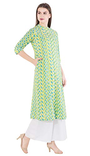 Amayra Women's Cotton A-Line Kurti (Green, Medium)