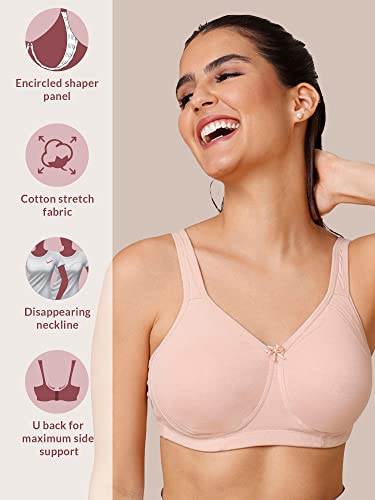 NYKD Encircled with Love Everyday Cotton Bra for Women Non Padded, Wirefree, Full Coverage - Side Support Shaper - Bra, NYB169, P Nude, 36C, 1N