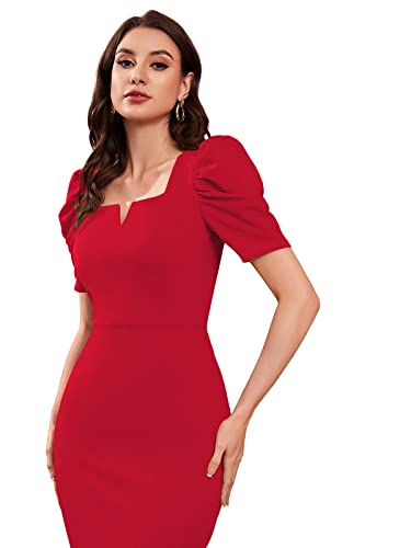 TESSAVEGAS Women's Puff MIDI Bodycon Dress (M, Red)