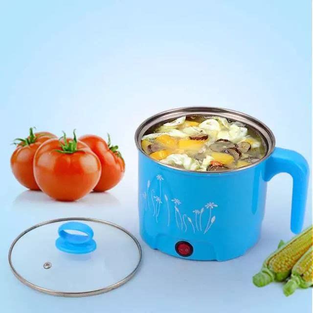 THEODORE Electric 1.8 Litre Mini Cooker Kettle with Glass Lid Base Concealed Base Cooking Pot Noodle Maker Egg Boiler hot Pot Vegetable and Rice & Pasta PorridgeTravel Cookers and Steamer, Blue