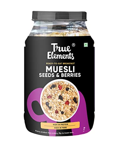 True Elements Muesli 1kg - With Seeds, Berries, Raisins & Almonds | 100% Wholegrain Cereal for Breakfast