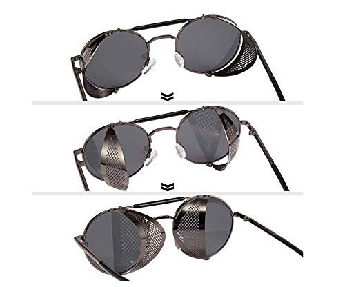 ELEGANTE Branded Side Shield Steampunk Full Black Unisex Round Sunglass